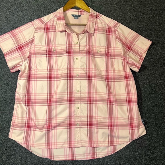 Eddie Bauer Tops - Eddie Bauer Pink Plaid Button Up Shirt, Womens XXL